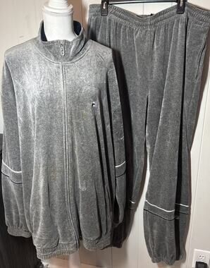 FILA Men's 2XL Velour 2pc Tracksuit Full Zip Jacket & Track Pants Pockets CC1